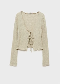Cotton textured cardigan with bows
