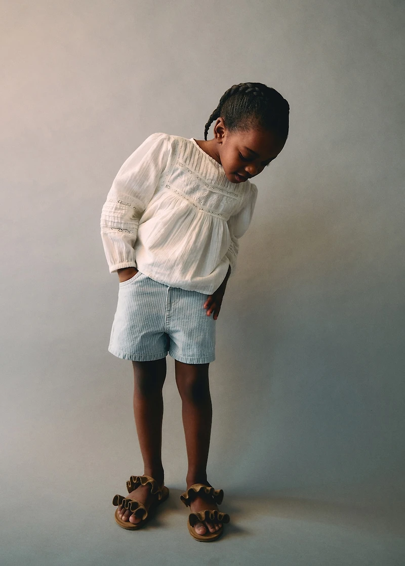 Striped denim shorts