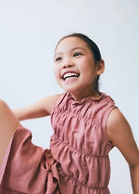 Ruched details linen-blend top