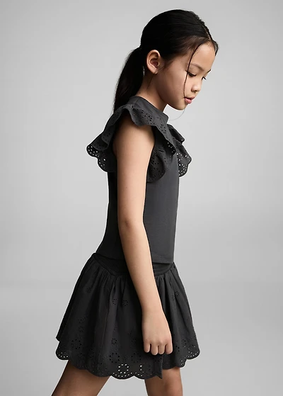 Swiss-embroidered ruffled skirt