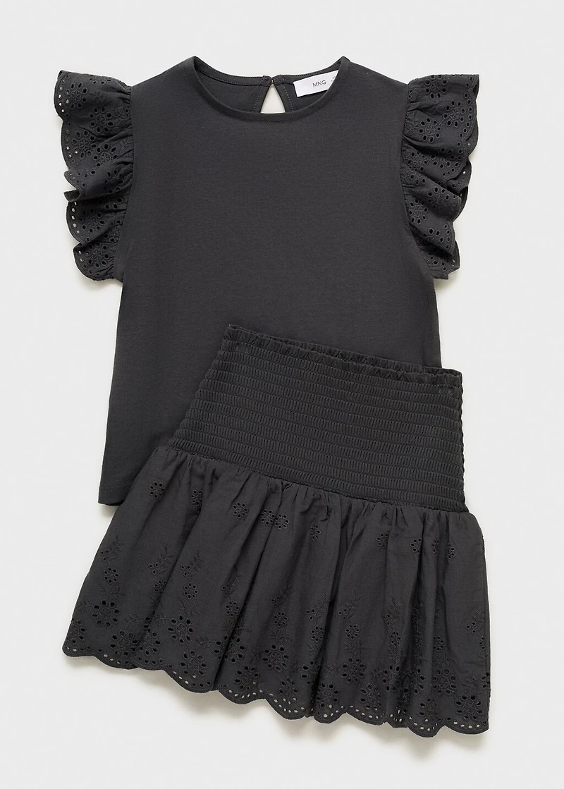 Swiss-embroidered ruffled skirt