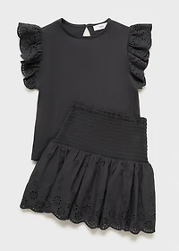 Swiss-embroidered ruffled skirt