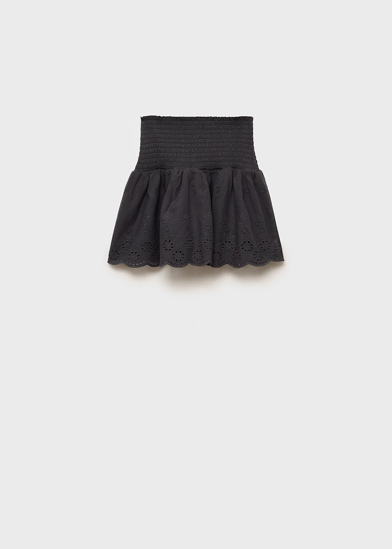 Swiss-embroidered ruffled skirt