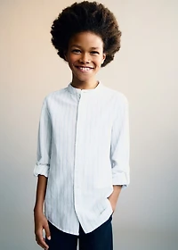 Striped Mao collar shirt