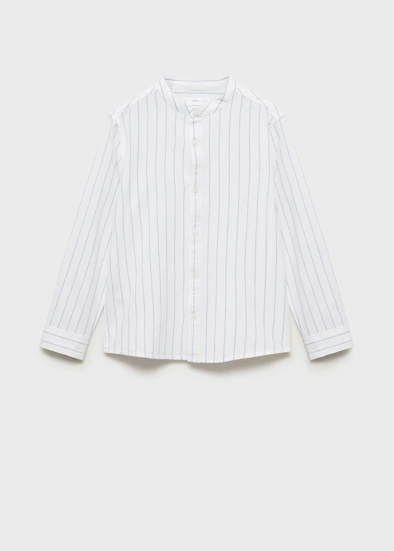 Striped Mao collar shirt
