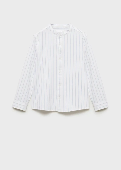 Striped Mao collar shirt