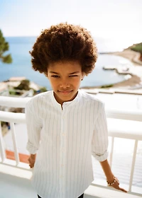 Striped Mao collar shirt