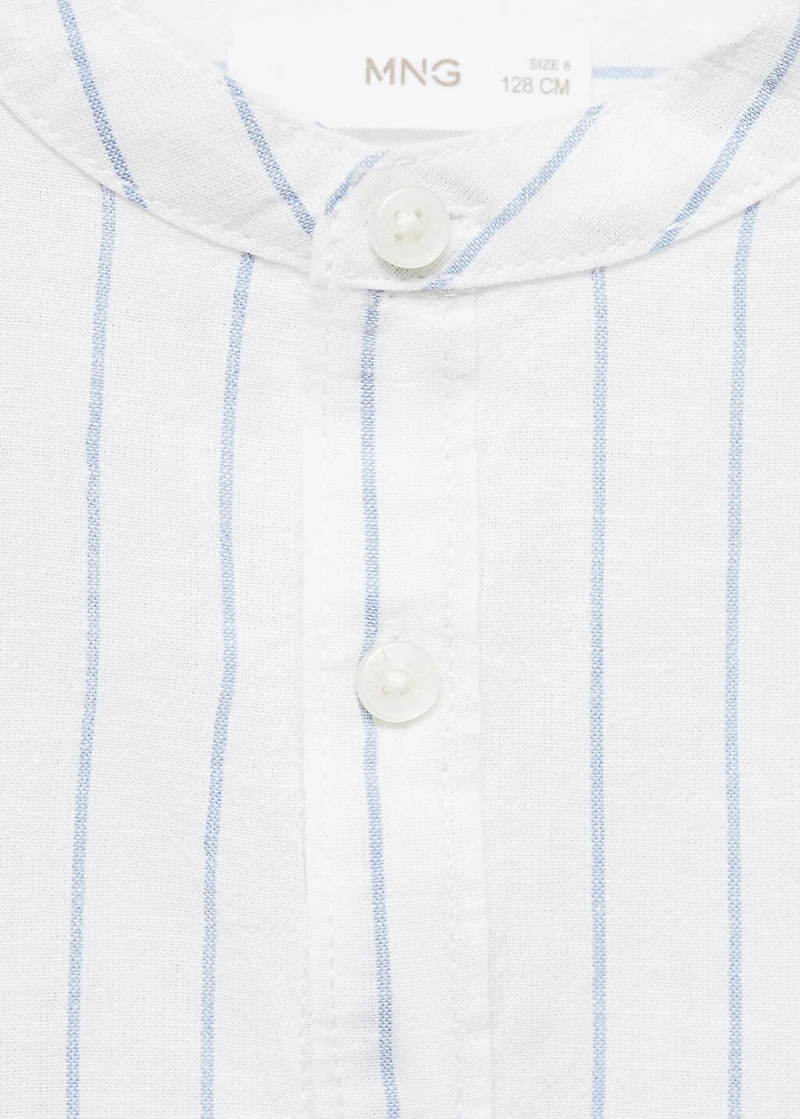 Striped Mao collar shirt