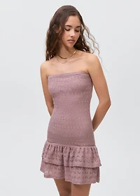 Short ruched dress with ruffled hem