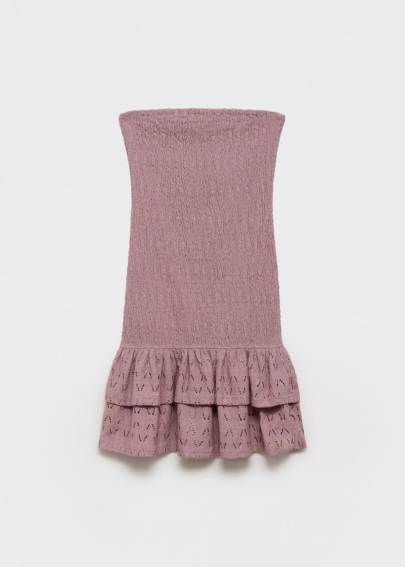 Short ruched dress with ruffled hem