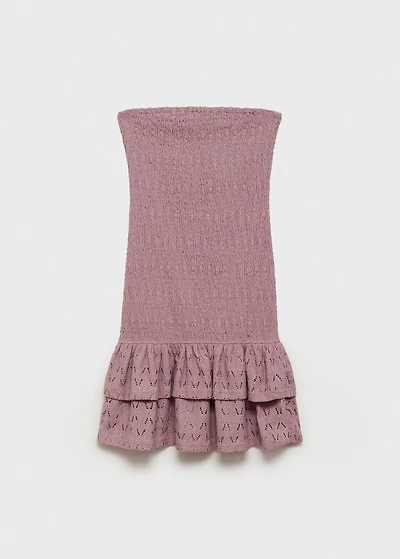 Short ruched dress with ruffled hem