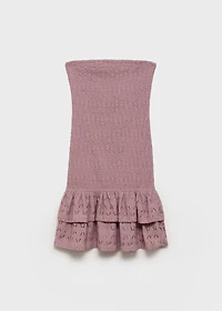 Short ruched dress with ruffled hem