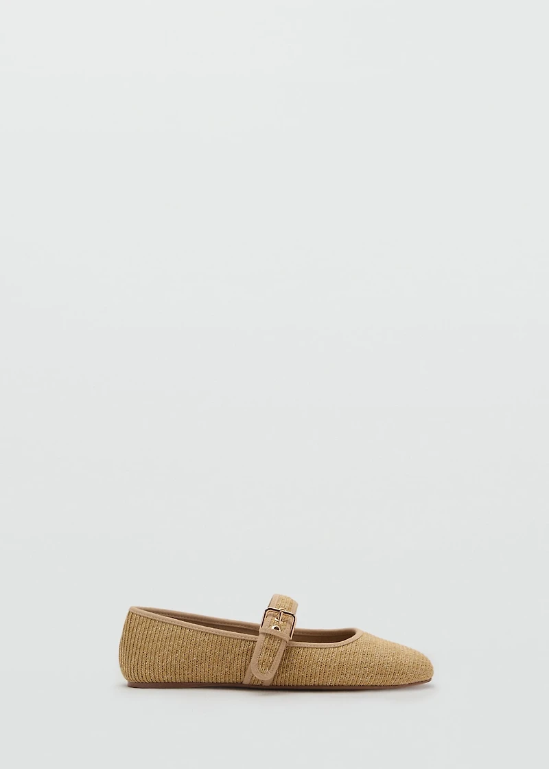 Cotton ballet flats with strap and buckle