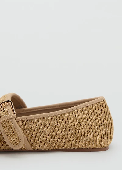 Cotton ballet flats with strap and buckle