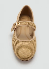 Cotton ballet flats with strap and buckle