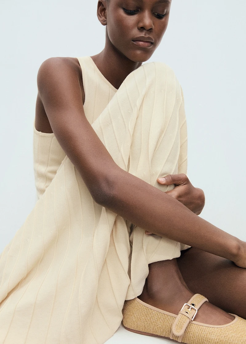 Cotton ballet flats with strap and buckle