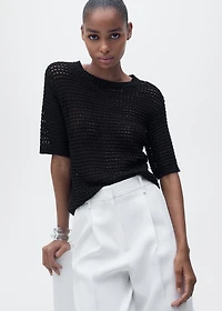 Short-sleeved crochet sweater