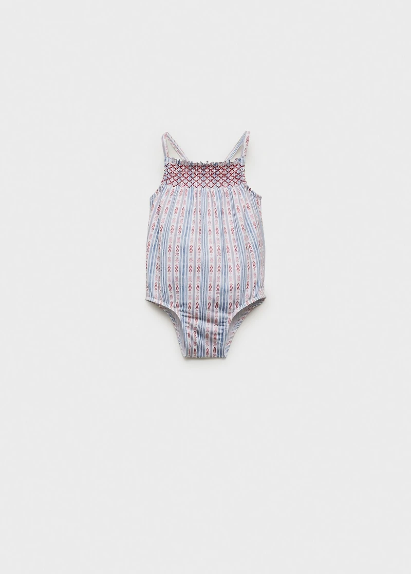 Striped ruffled swimming costume