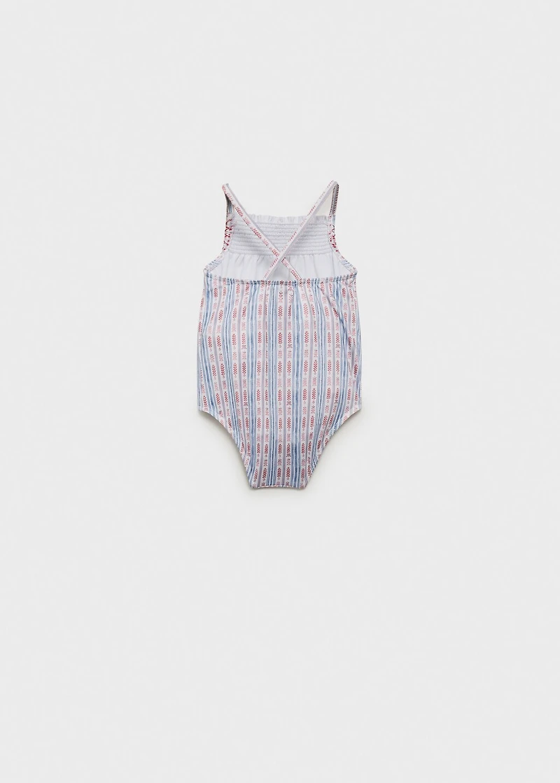 Striped ruffled swimming costume