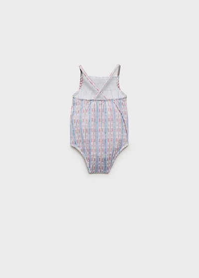 Striped ruffled swimming costume