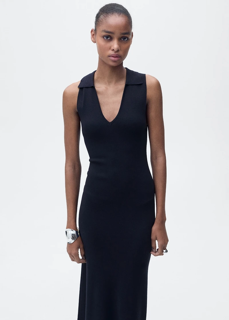 Knitted midi-dress with lapels