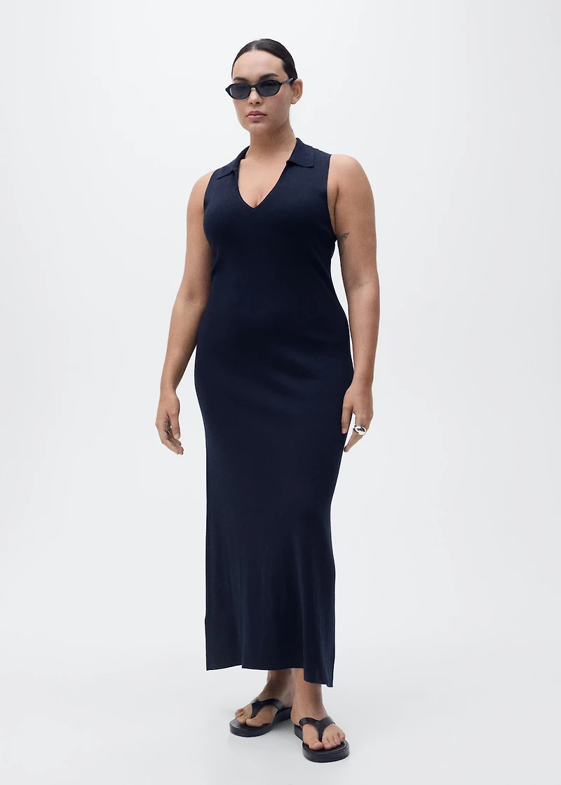 Knitted midi-dress with lapels