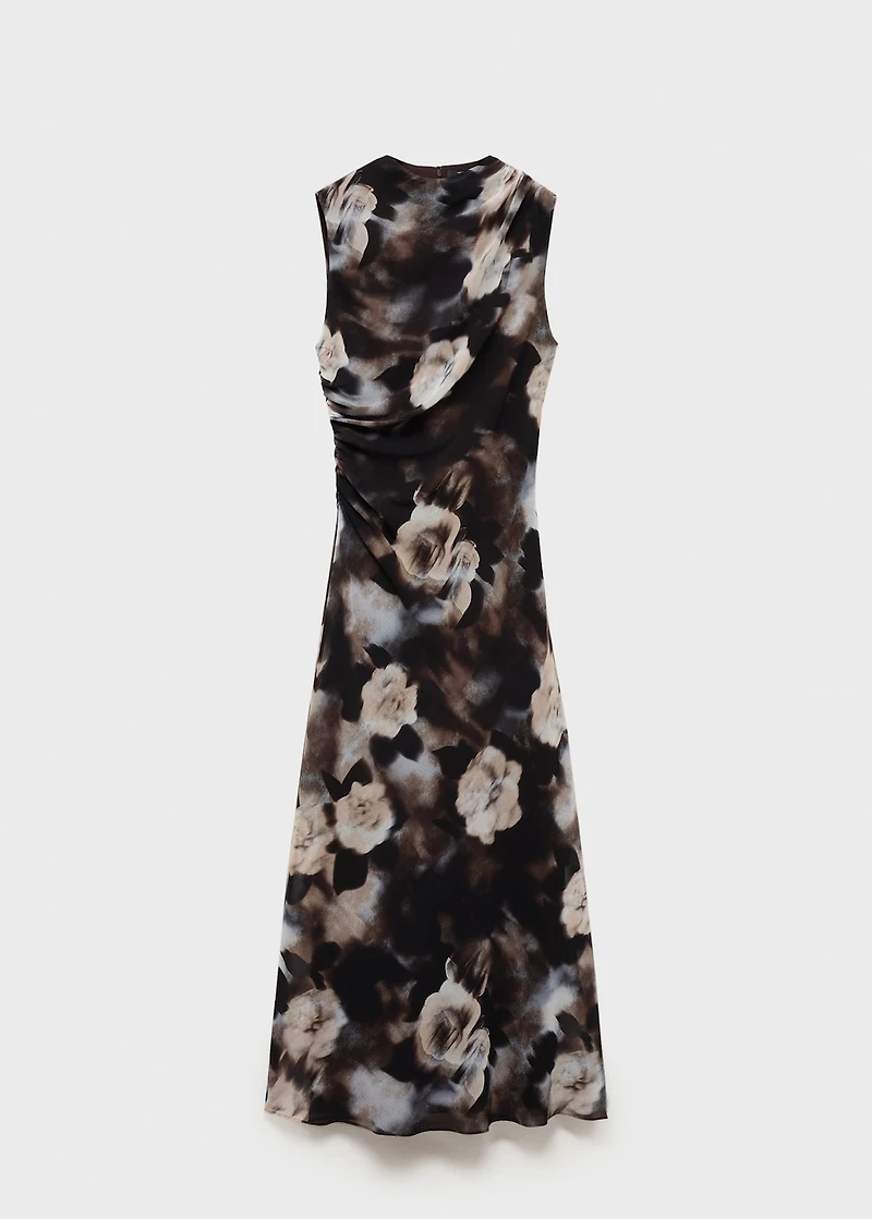 Floral-print draped dress