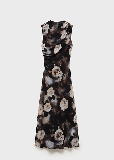 Floral-print draped dress