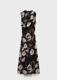 Floral-print draped dress