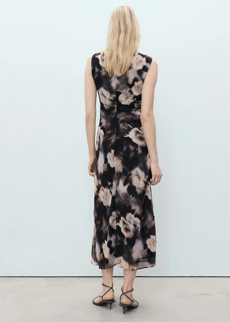 Floral-print draped dress