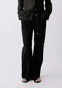 Straight-fit linen pants with bow