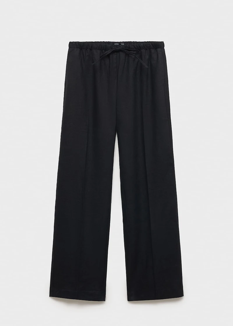 Straight-fit linen pants with bow