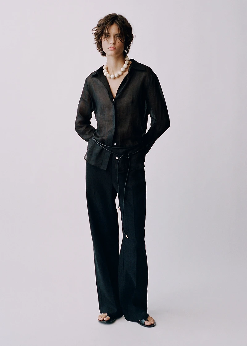 Straight-fit linen pants with bow