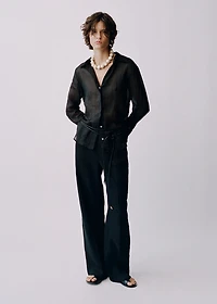 Straight-fit linen pants with bow