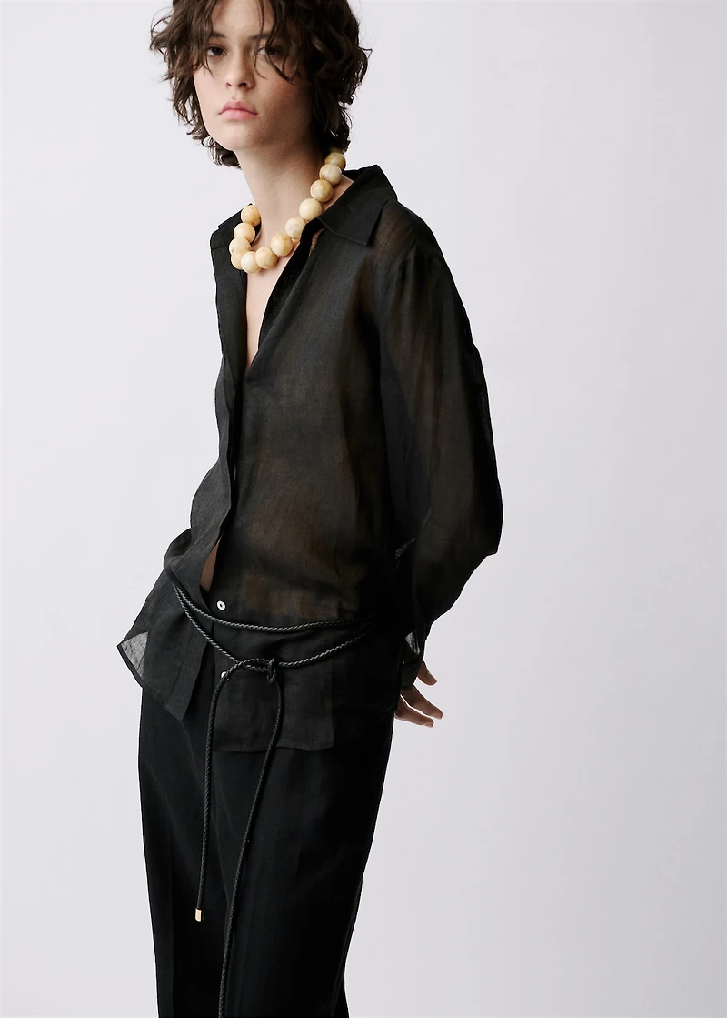 Straight-fit linen pants with bow