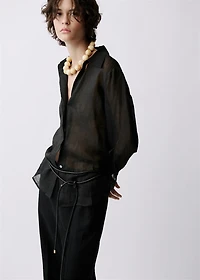 Straight-fit linen pants with bow