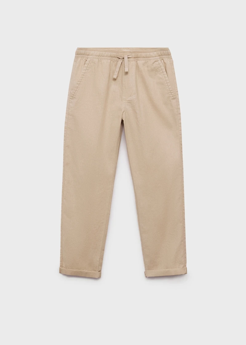 Linen-blend elastic waist pants