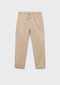 Linen-blend elastic waist pants