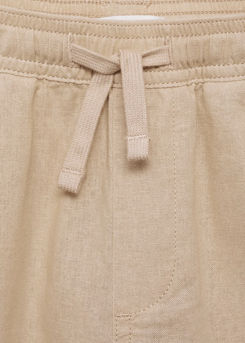 Linen-blend elastic waist pants