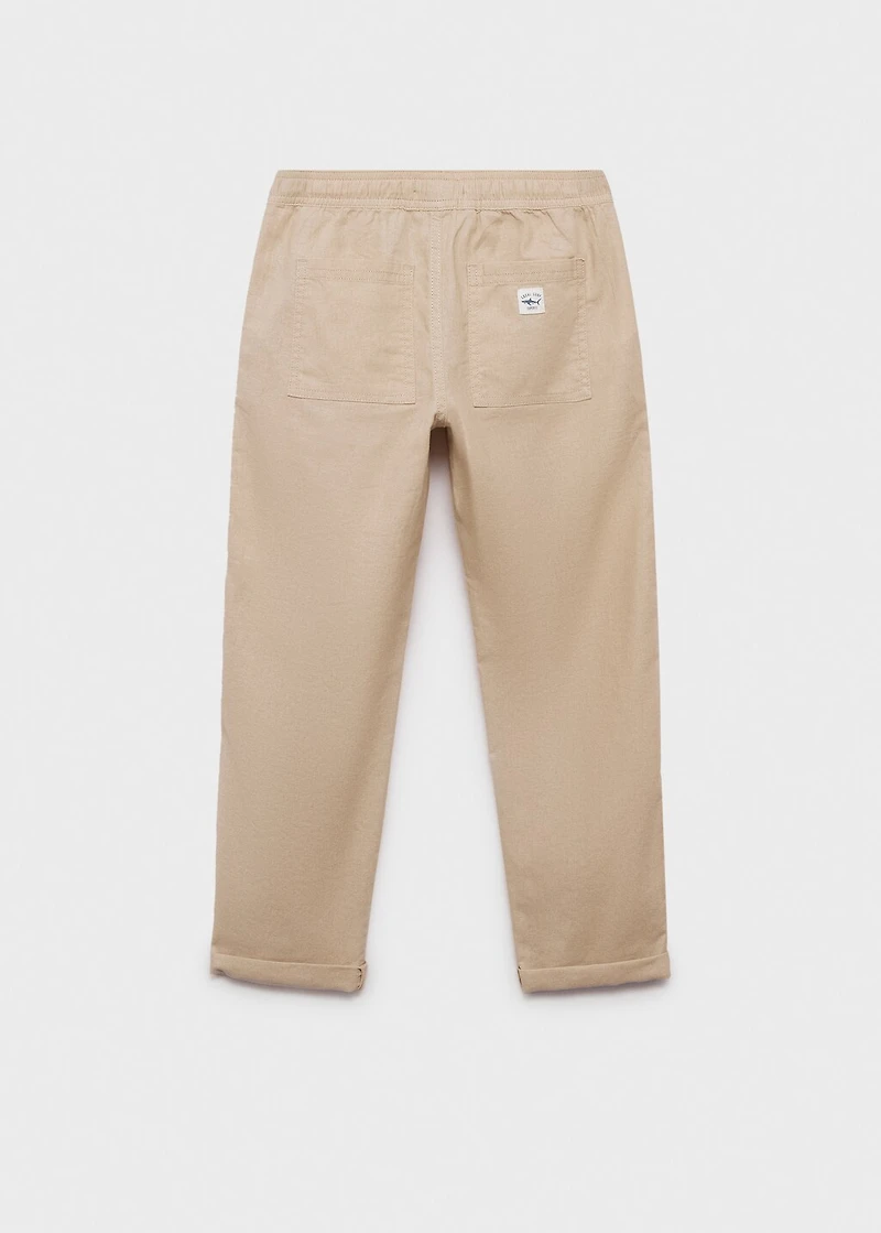 Linen-blend elastic waist pants