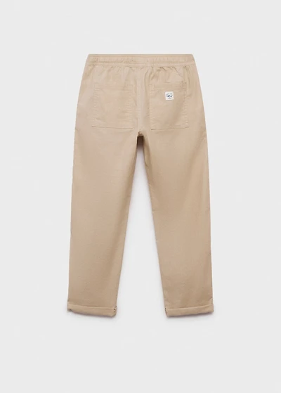 Linen-blend elastic waist pants
