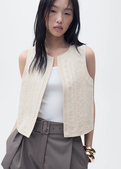 Embroidered linen vest