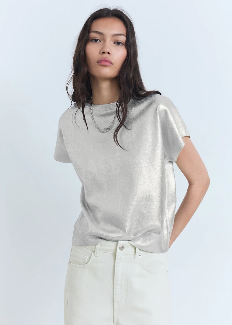 Short-sleeved foil knitted sweater