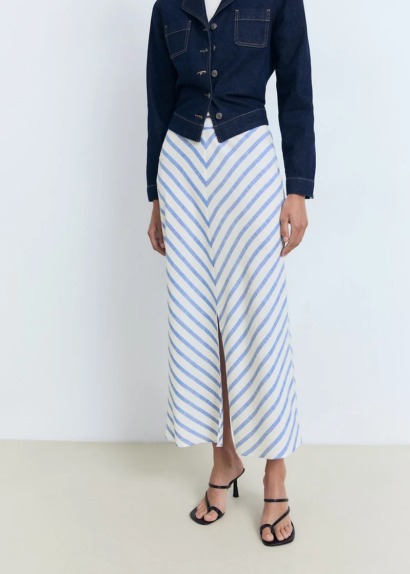 Striped linen-blend skirt