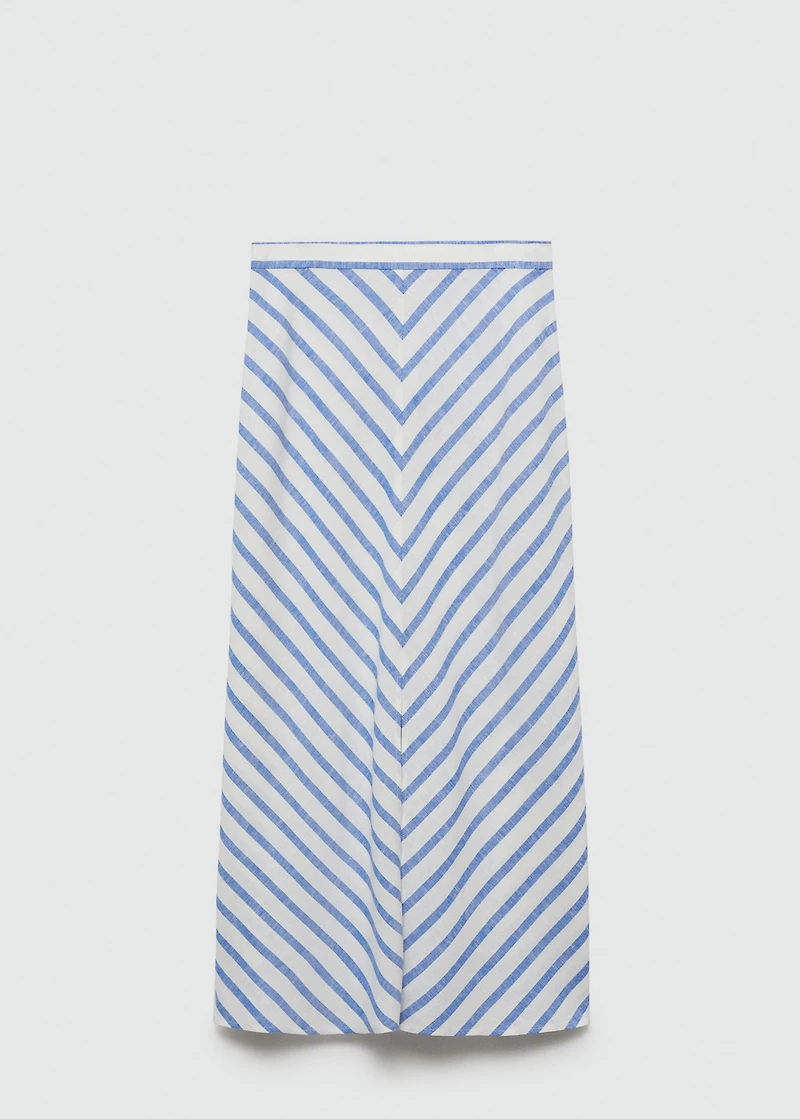 Striped linen-blend skirt