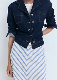 Striped linen-blend skirt