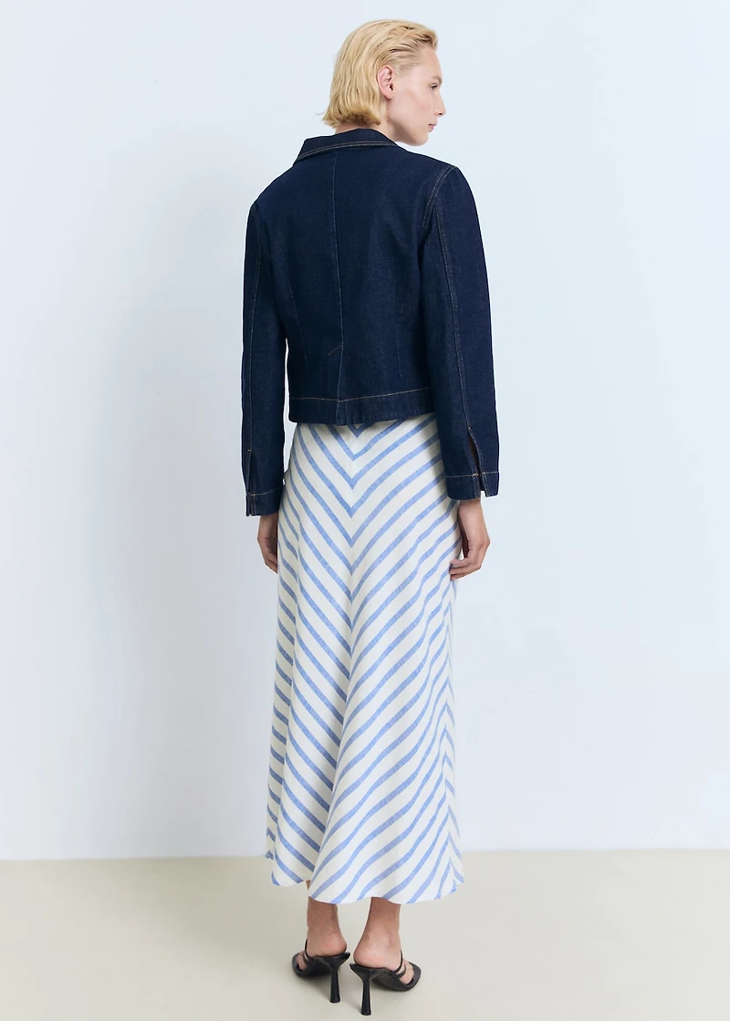 Striped linen-blend skirt