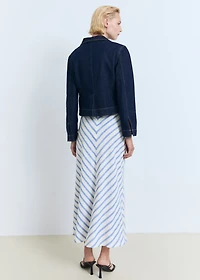Striped linen-blend skirt