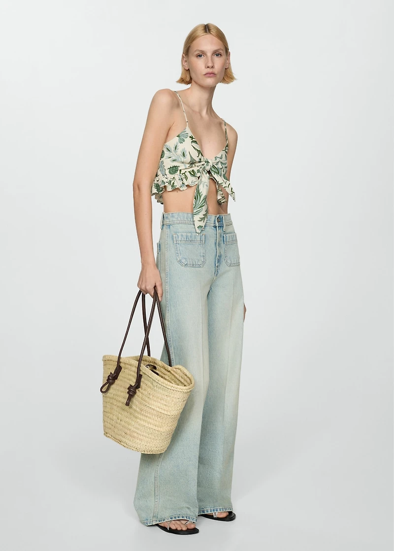 Printed crop top with bow