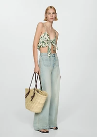 Printed crop top with bow